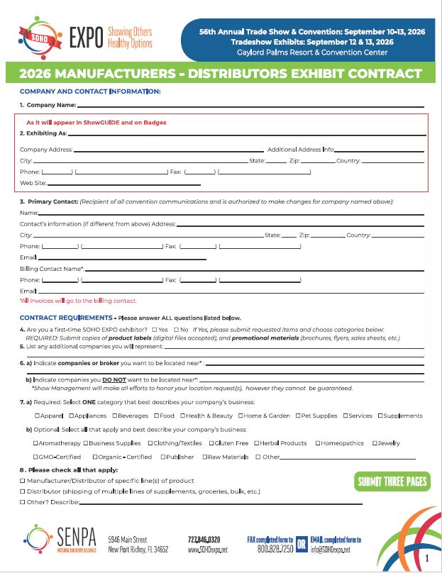 Example Conference Exhibitor Application SOHO Expo Exhibitor Application - SENPA